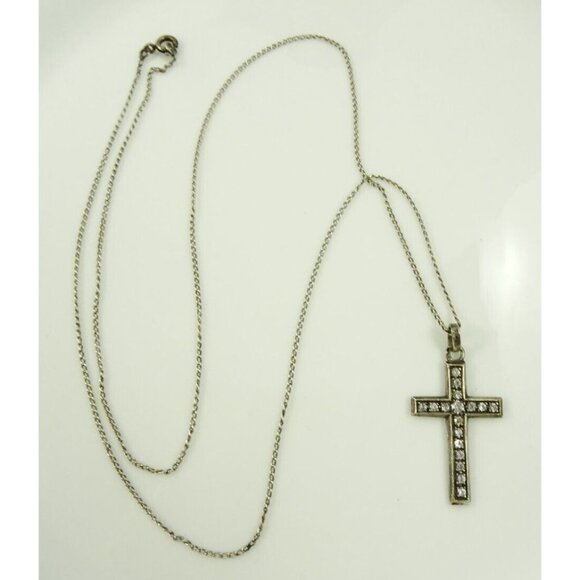 Cross Necklace French Silver on Chain Necklace - Picture 3 of 9